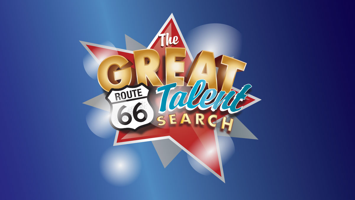 logo: large red star background with the words the great route 66 talent search in the foreground